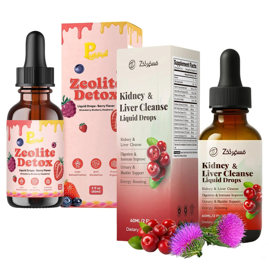 Zeolite Detox Drops for Kids & Kidney Cleanse Drops for Adults - Liquid Supplement Duo with Vitamins C B12 D3, Cranberry, Chanca Piedra, Milk Thistle & Herbal Blend - Mixed Berry & Cranberry Flavor, 6 - TrustMedUSA