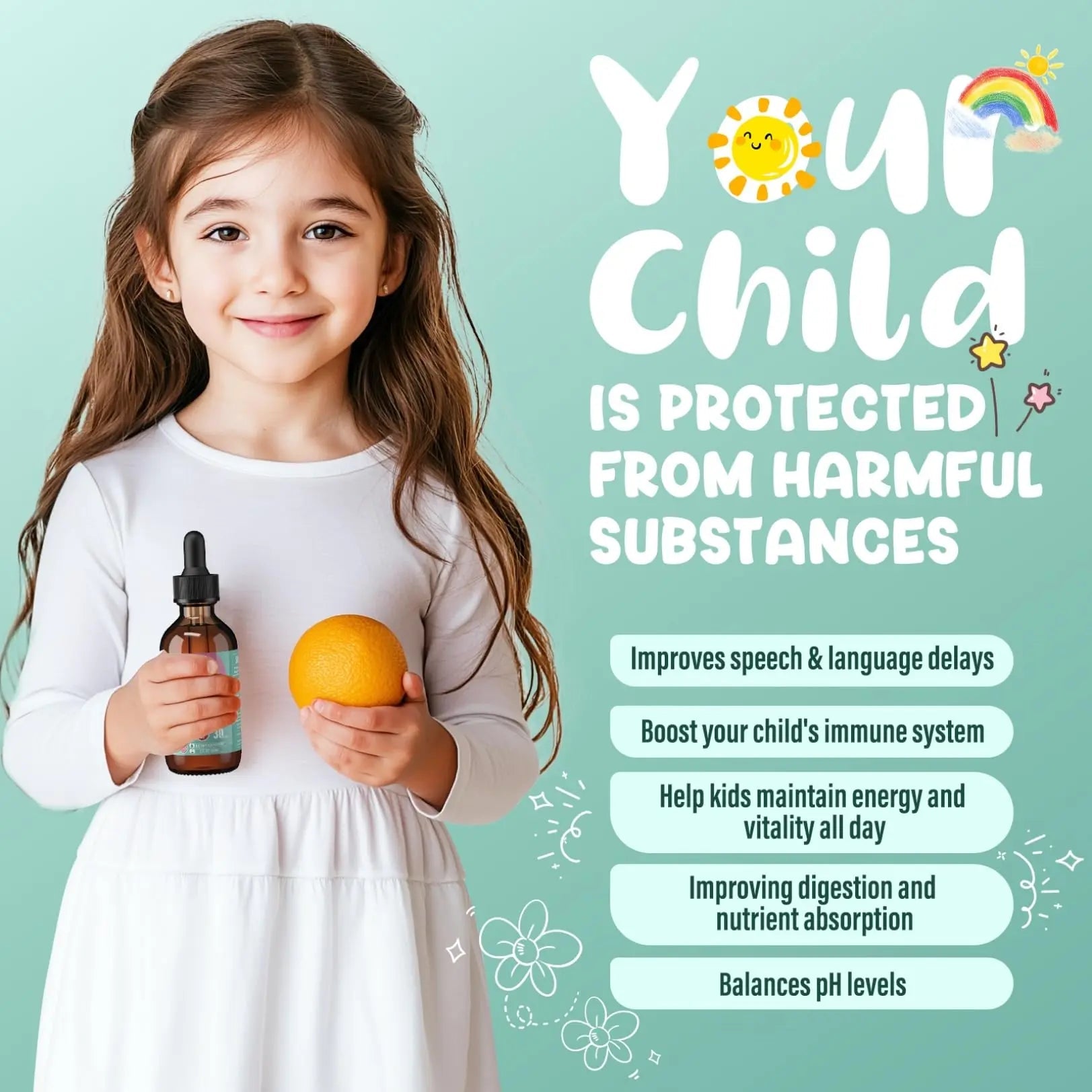 Zeolite Detox for Kids and Adults, 200mg Zeolite Liquid Drops with 1000mcg Vitamin B12, Organic Chlorella, 10 billion CFU & Prebiotics for Gut Support & Speech, Immune, Bone, Energy*, Strawberry, 60ML - TrustMedUSA