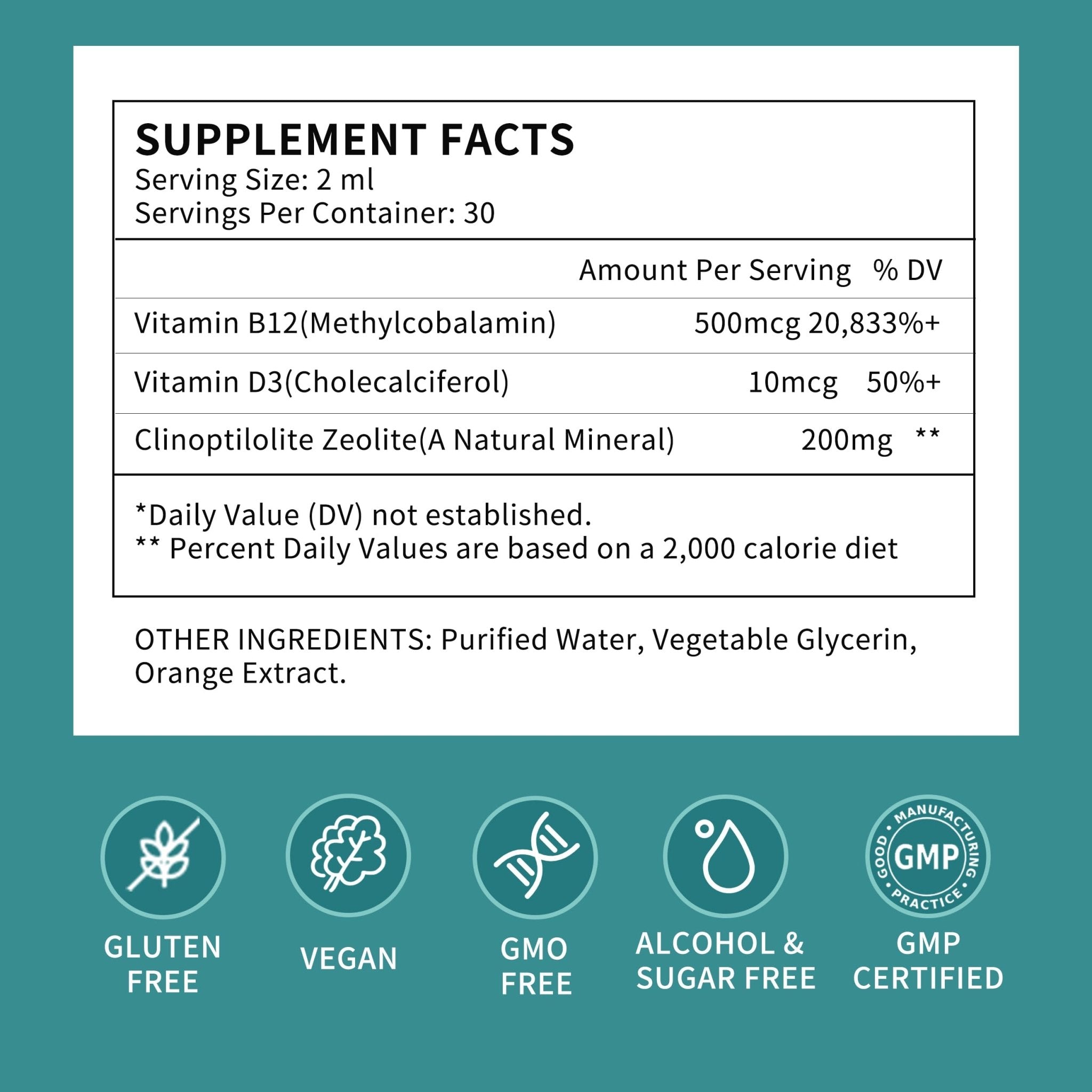 Zeolite Drops for Women,Adults and Kids- Clinoptilolite Zeolite Liquid Drops with Vitamin B12 & D3 - Heavy Metal Support, Immune Health, Natural Metabolism, Energy & Clear Skin - 30 Day Vegan Supply - TrustMedUSA
