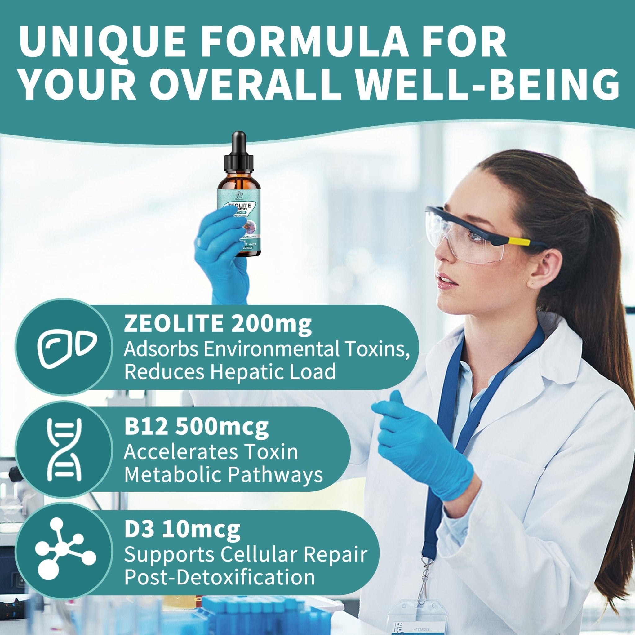 Zeolite Drops for Women,Adults and Kids- Clinoptilolite Zeolite Liquid Drops with Vitamin B12 & D3 - Heavy Metal Support, Immune Health, Natural Metabolism, Energy & Clear Skin - 30 Day Vegan Supply - TrustMedUSA