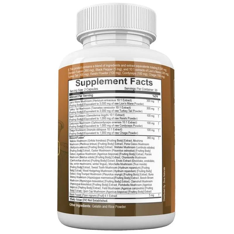 Zeus Naturals Lions Mane Capsules, Mushroom Supplement with Turkey Tail, Cordyceps - TrustMedUSA