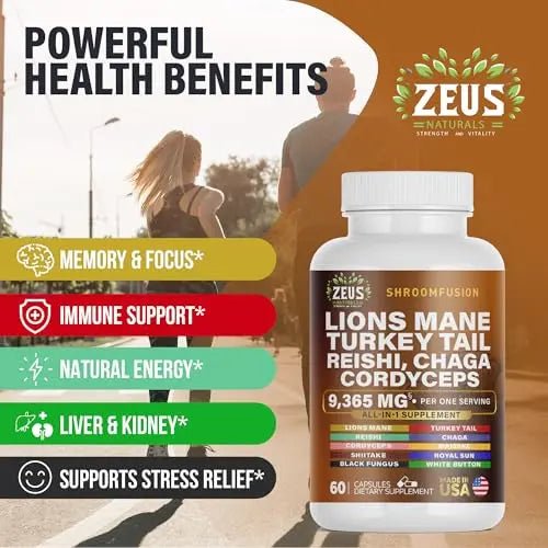 Zeus Naturals Lions Mane Capsules, Mushroom Supplement with Turkey Tail, Cordyceps - TrustMedUSA