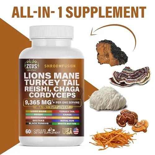 Zeus Naturals Lions Mane Capsules, Mushroom Supplement with Turkey Tail, Cordyceps - TrustMedUSA
