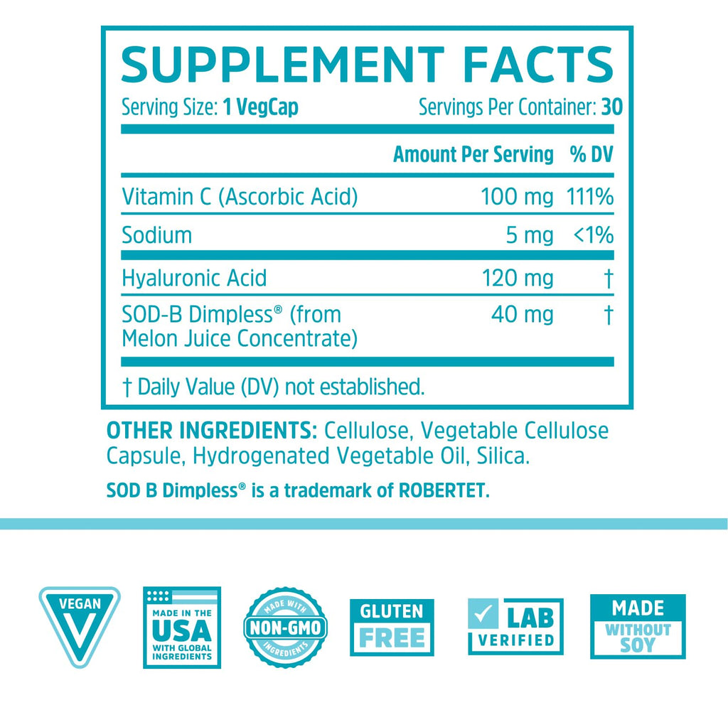 Zhou Body Smooth - Cellulite Pills for Women, Dimpless Anti Cellulite Supplement for Firm Smooth Skin with Hyaluronic Acid & Vitamin C, Skincare for Thigh, Legs, Butt, Supports Hydration - 30 Capsules - TrustMedUSA