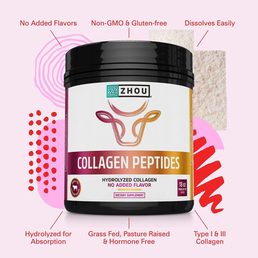 Zhou Collagen Peptides Hydrolyzed Protein Powder – Grass Fed, Pasture Raised, Unflavored - TrustMedUSA