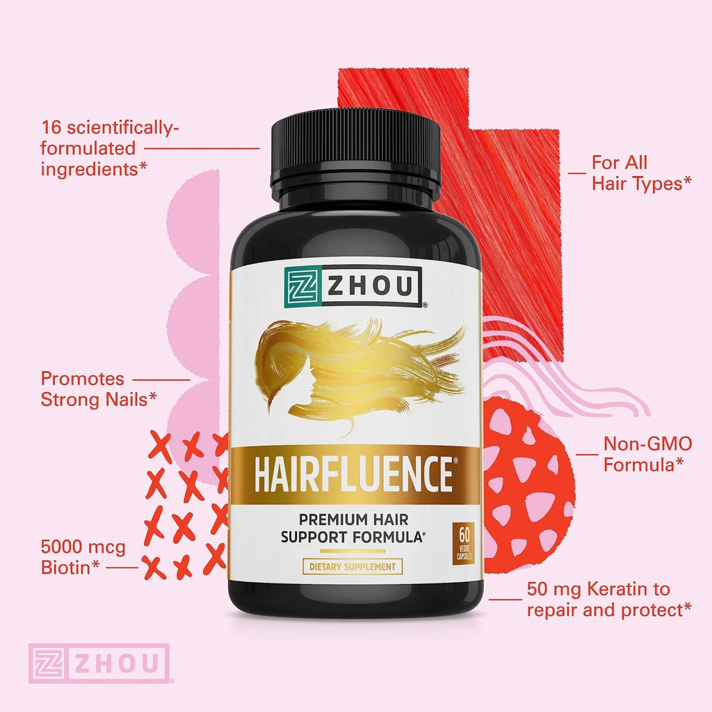 Zhou Hairfluence, Hair Growth Supplement with Biotin 5000mcg, Collagen, Keratin, - TrustMedUSA