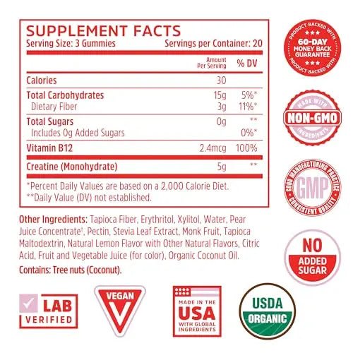 Zhou Nutrition Creatine Monohydrate Chewables 5g for Men & Women, Sugar Free - TrustMedUSA