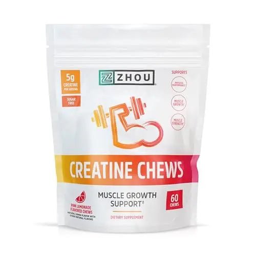 Zhou Nutrition Creatine Monohydrate Chewables 5g for Men & Women, Sugar Free - TrustMedUSA