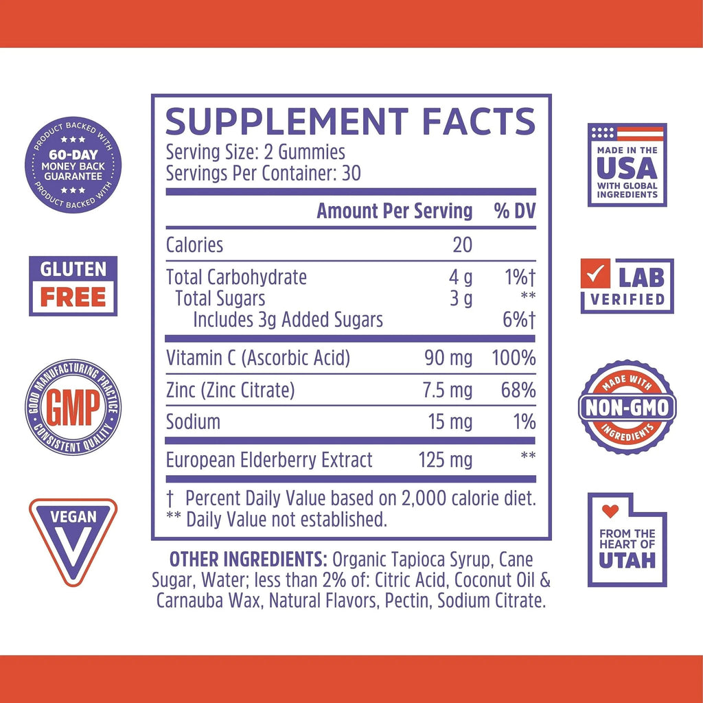 Zhou Nutrition Elder-Mune Sambucus Elderberry Gummies with Zinc and Vitamin C & vH - TrustMedUSA