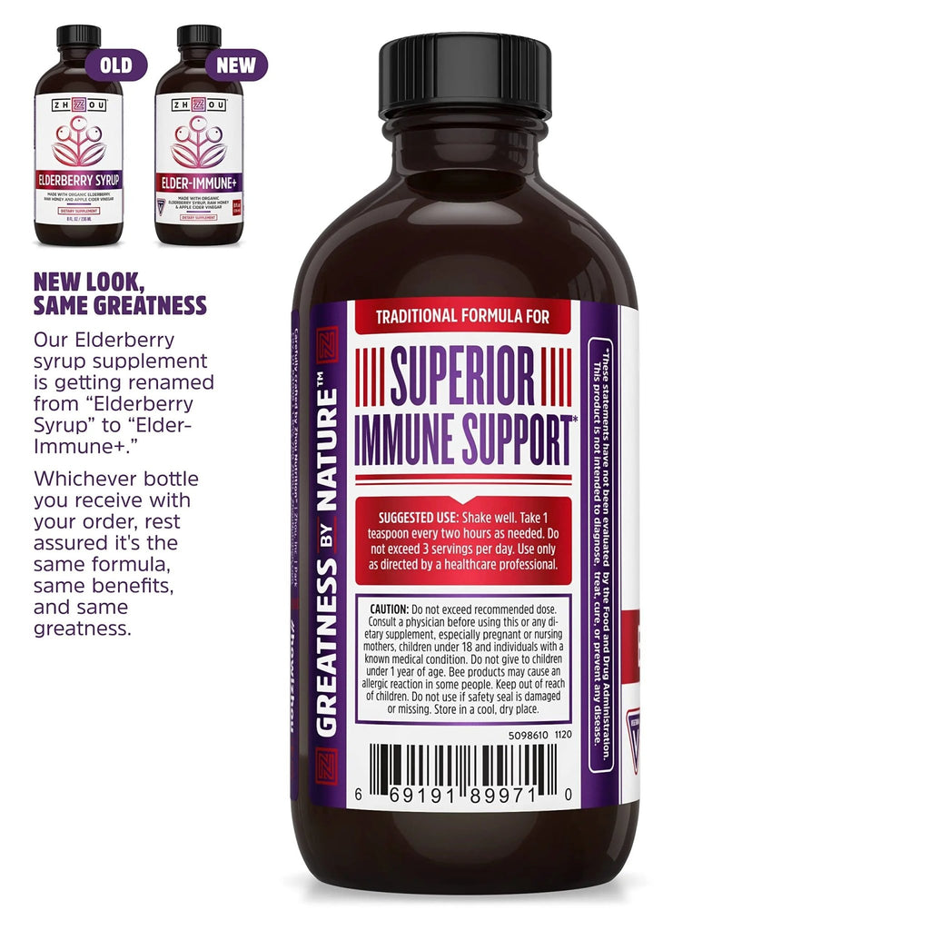 Zhou Nutrition Elderberry Syrup, Immune System Booster with Organic Elderberry Syrup - TrustMedUSA