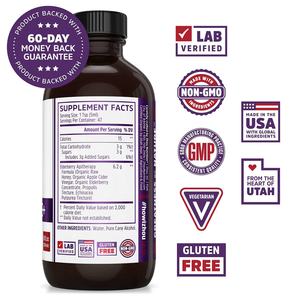 Zhou Nutrition Elderberry Syrup, Immune System Booster with Organic Elderberry Syrup - TrustMedUSA