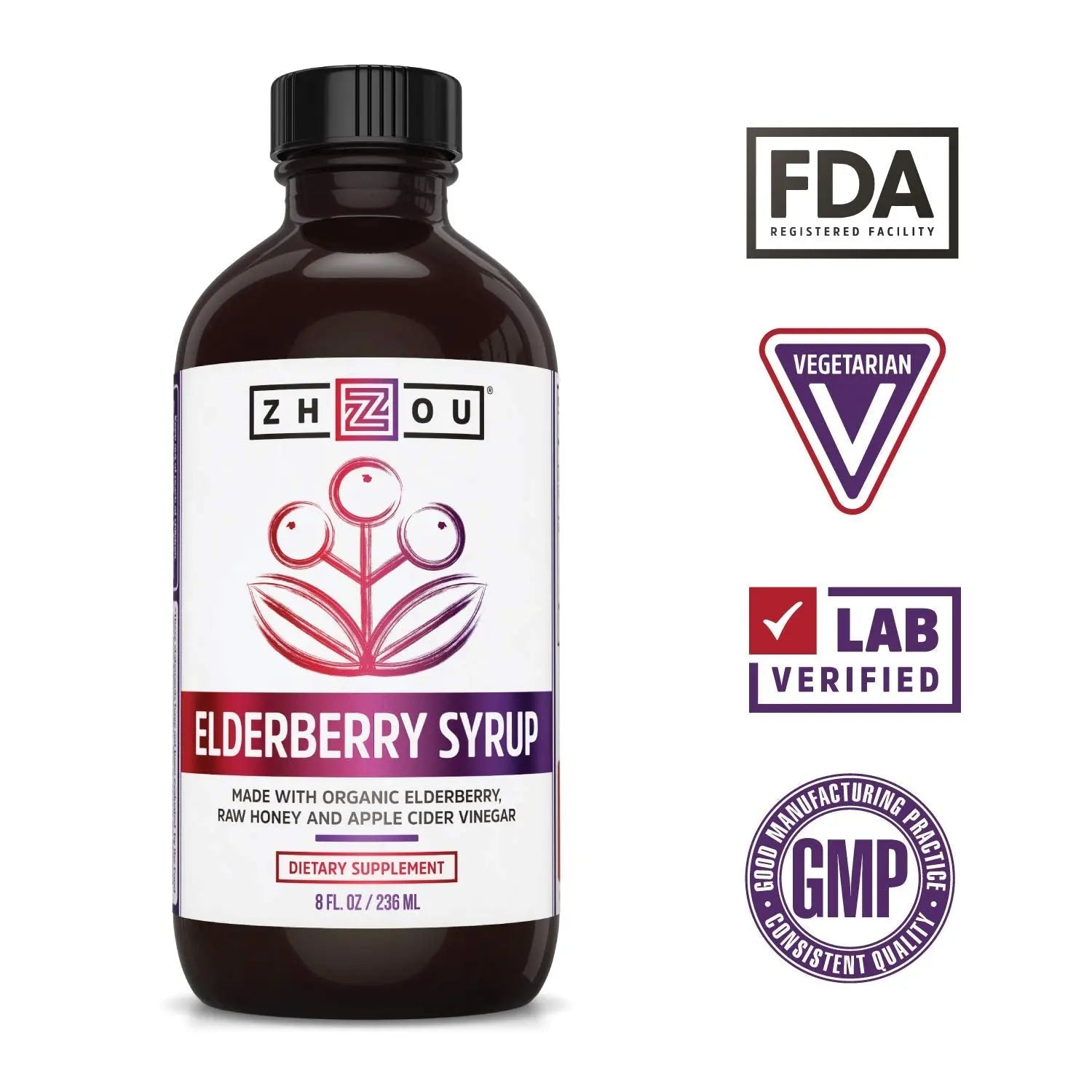 Zhou Nutrition Elderberry Syrup, Immune System Booster with Organic Elderberry Syrup - TrustMedUSA