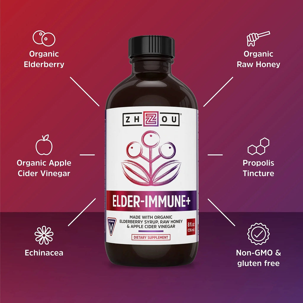 Zhou Nutrition Elderberry Syrup, Immune System Booster with Organic Elderberry Syrup - TrustMedUSA