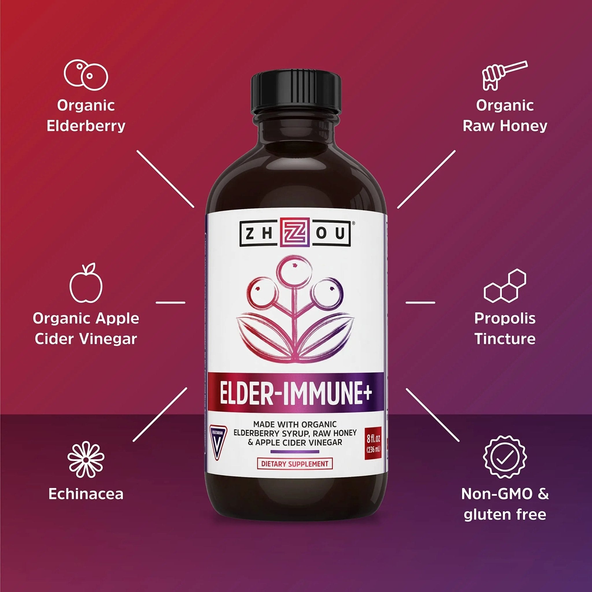 Zhou Nutrition Elderberry Syrup, Immune System Booster with Organic Elderberry Syrup - TrustMedUSA