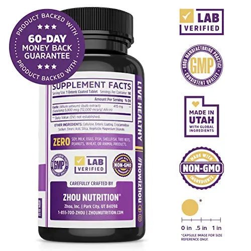 Zhou Nutrition Garlic Supplement With Allicin, Extra Strength 5000mcg Allicin Per Serving - TrustMedUSA