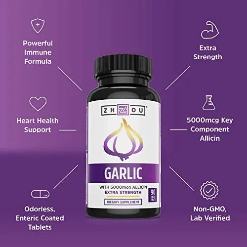 Zhou Nutrition Garlic Supplement With Allicin, Extra Strength 5000mcg Allicin Per Serving - TrustMedUSA