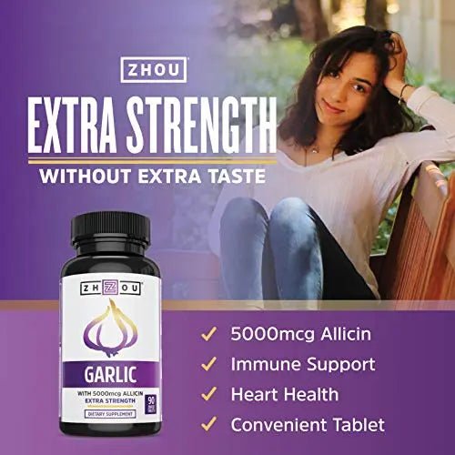 Zhou Nutrition Garlic Supplement With Allicin, Extra Strength 5000mcg Allicin Per Serving - TrustMedUSA