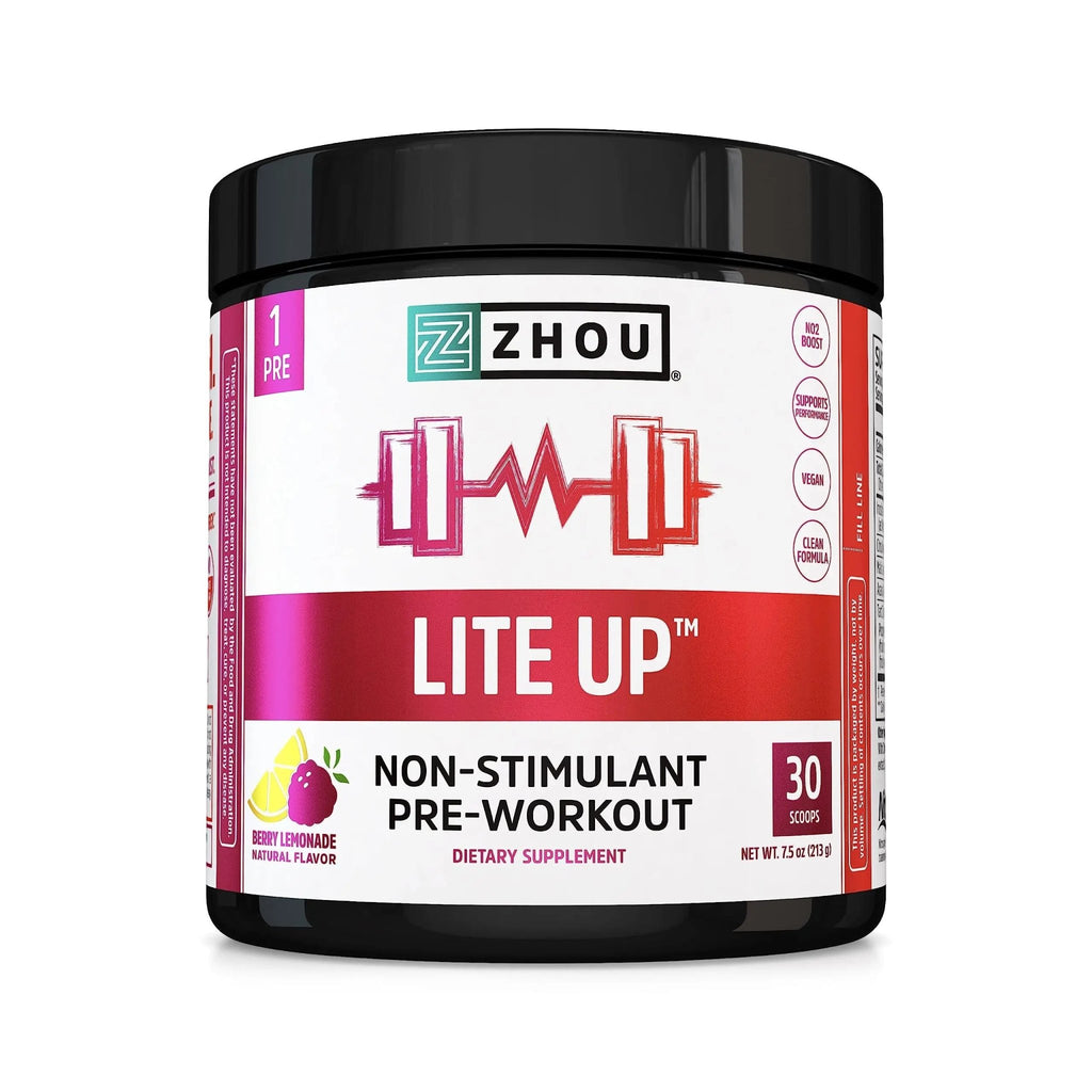 Zhou Nutrition Lite Up, Non-Stimulant Pre Workout Powder, Caffeine Free Nitric Oxide - TrustMedUSA