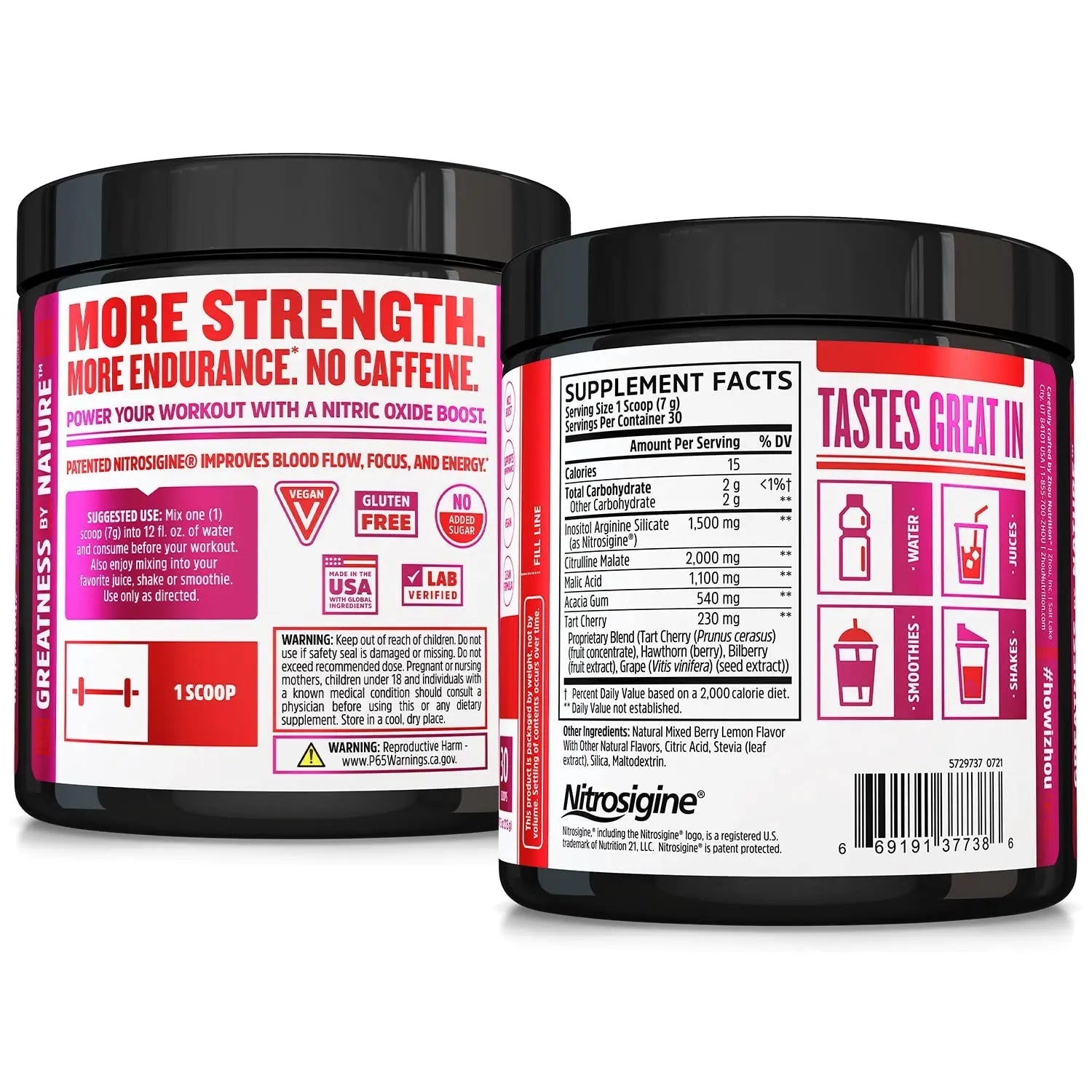 Zhou Nutrition Lite Up, Non-Stimulant Pre Workout Powder, Caffeine Free Nitric Oxide - TrustMedUSA