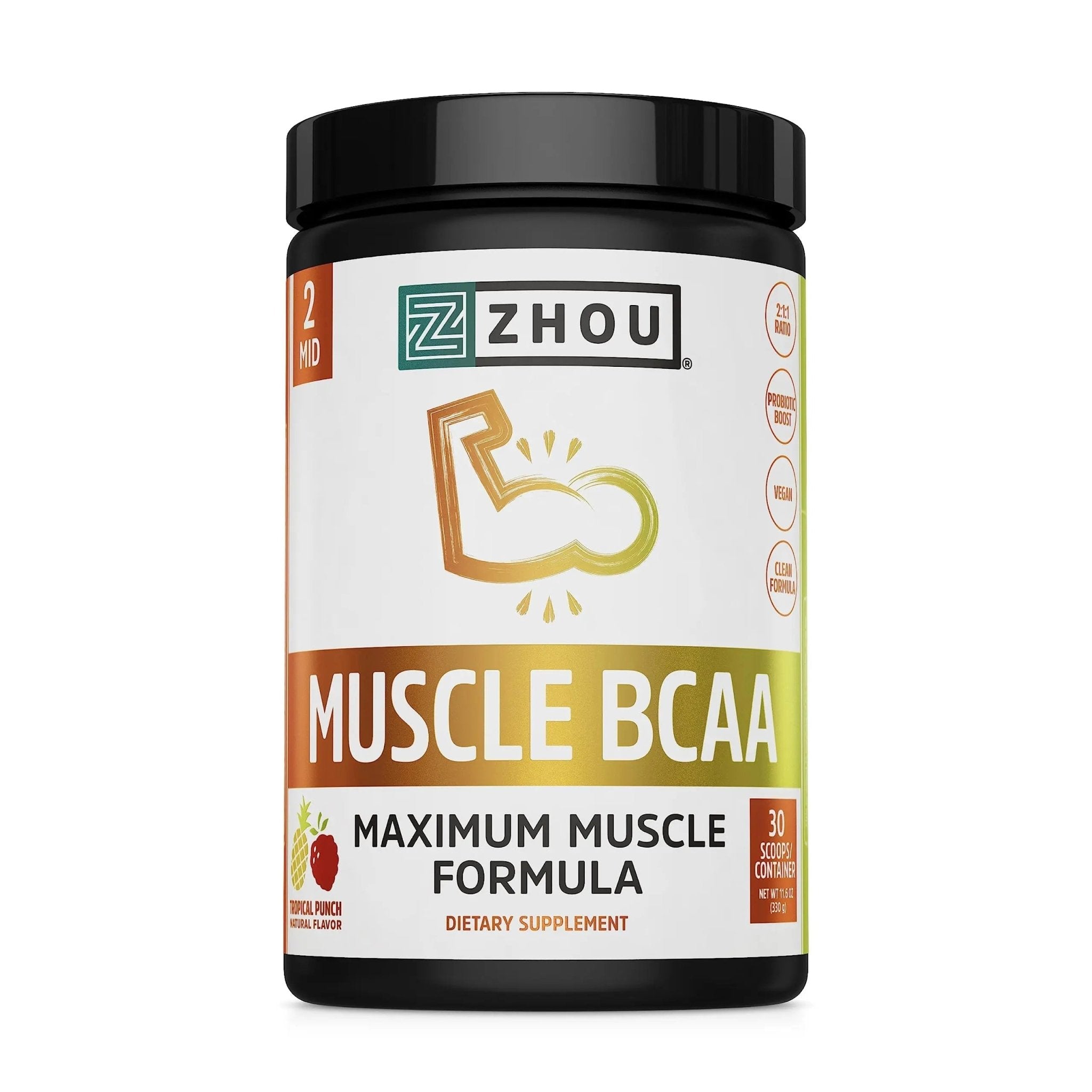 Zhou Nutrition Muscle BCAA Powder, Vegan Muscle Recovery, Natural, Clean Formula - TrustMedUSA