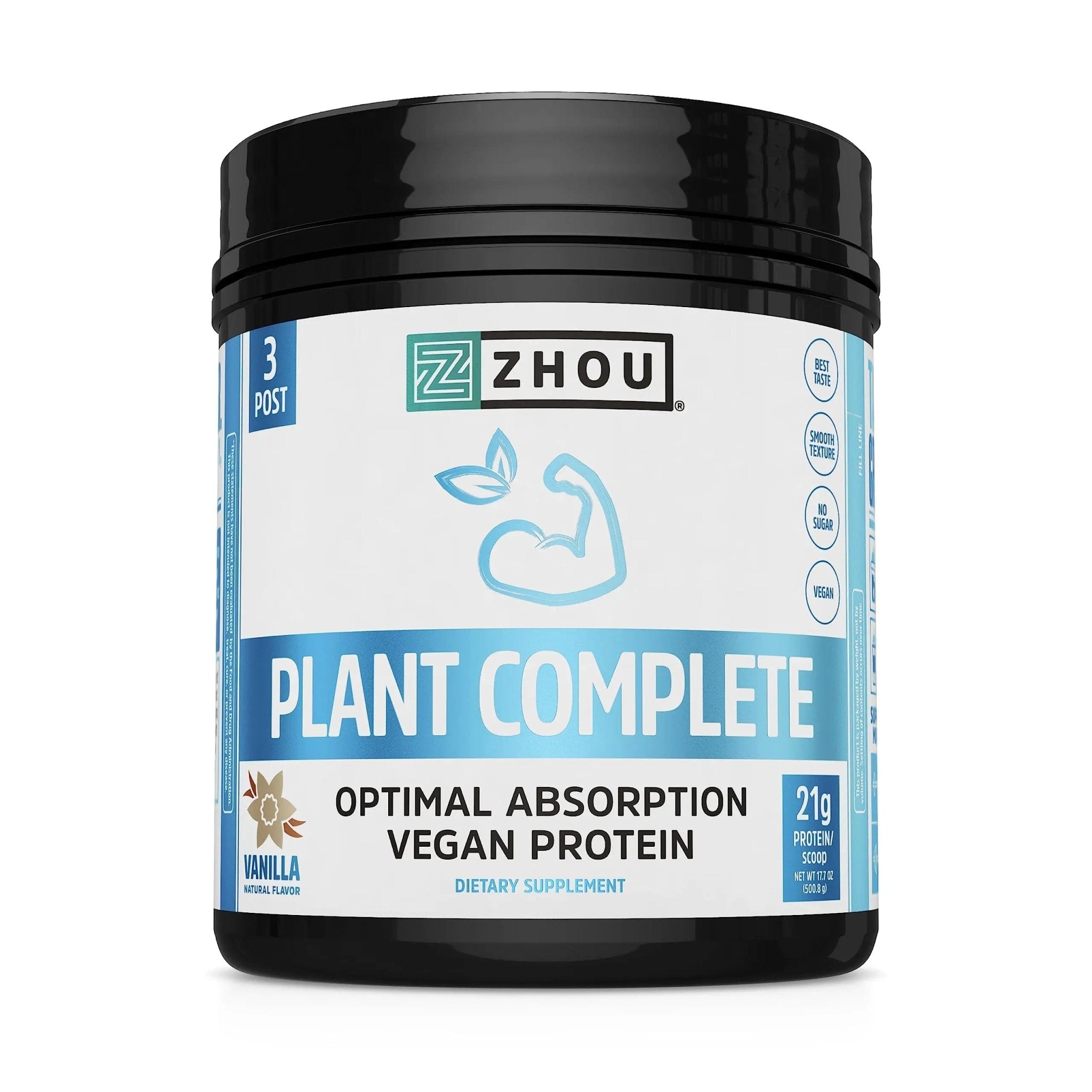 Zhou Nutrition Plant Based Vegan Protein Powder, Best Absorption Digest Score, Complete - TrustMedUSA