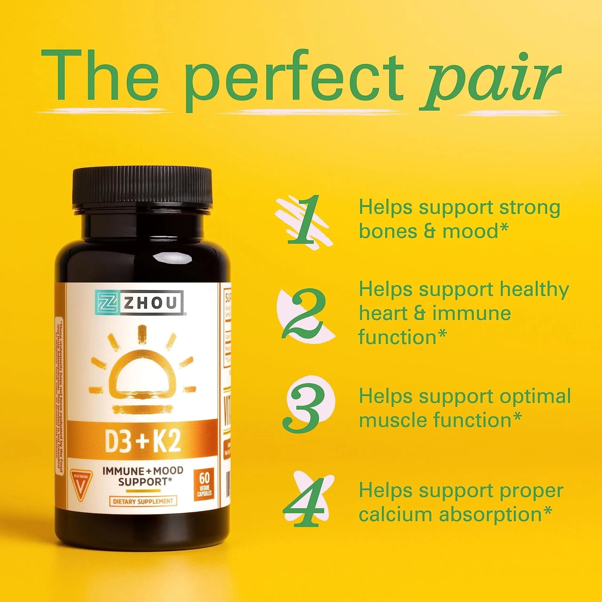 Zhou Nutrition Vitamin D3 K2, Bone and Heart Health Formula 5000 IU Vitamin D3 & 90 mcg - TrustMedUSA