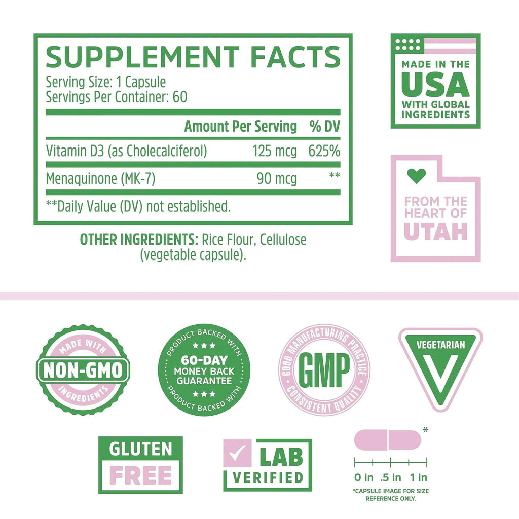 Zhou Nutrition Vitamin D3 K2, Bone and Heart Health Formula 5000 IU Vitamin D3 & 90 mcg - TrustMedUSA