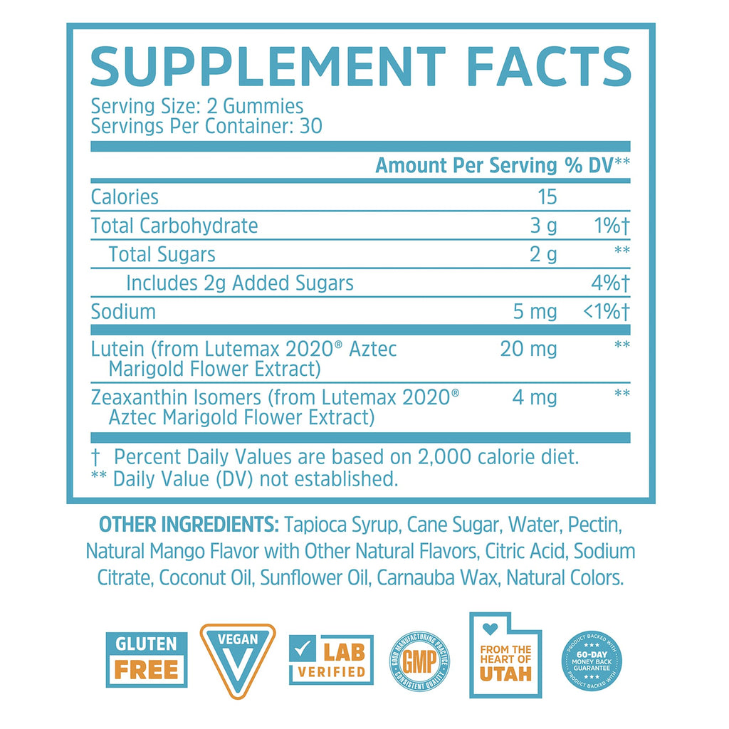Zhou Screen Eyes Gummies - Lutein Gummies for Eye Health, Lutein and Zeaxanthin for Adults & Kids, Supports Eyesight, Blue Light Vision Health Formula - 60 Count - TrustMedUSA