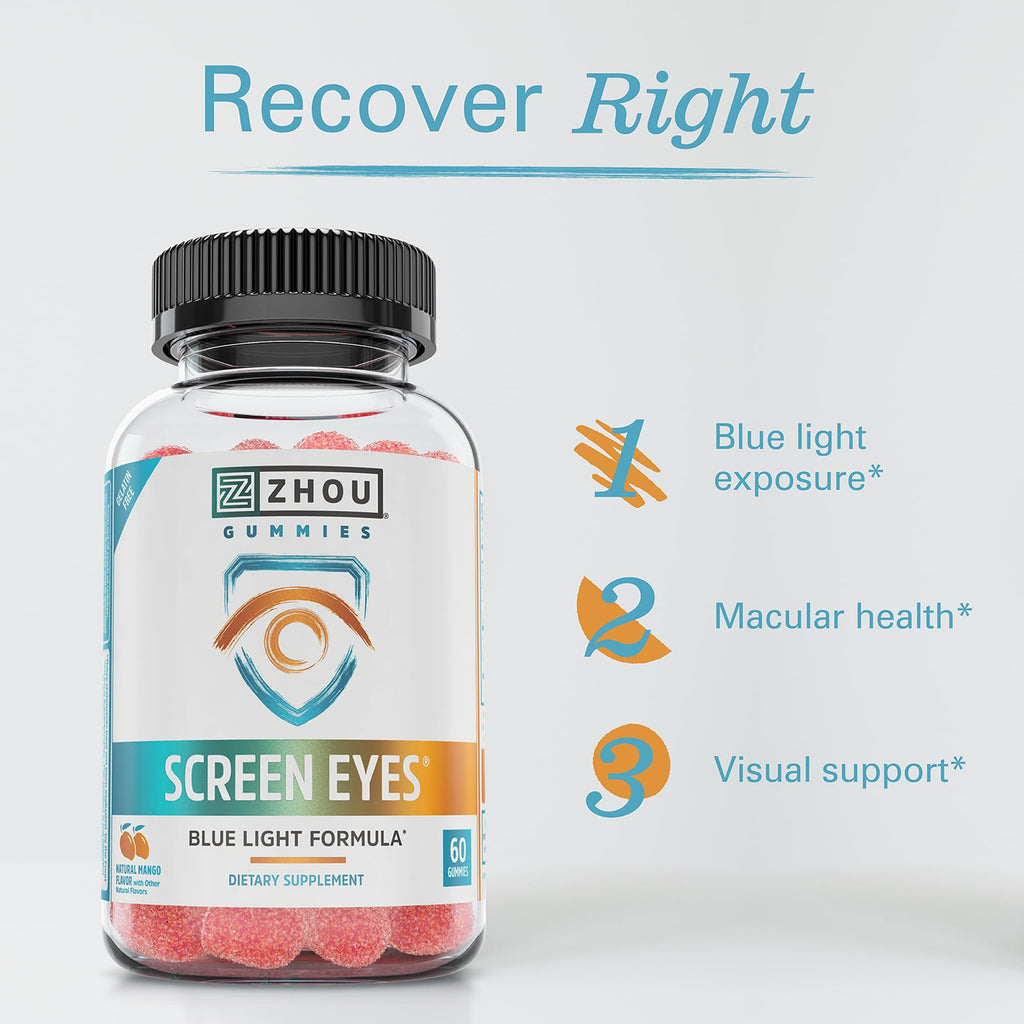 Zhou Screen Eyes Gummies - Lutein Gummies for Eye Health, Lutein and Zeaxanthin for Adults & Kids, Supports Eyesight, Blue Light Vision Health Formula - 60 Count - TrustMedUSA