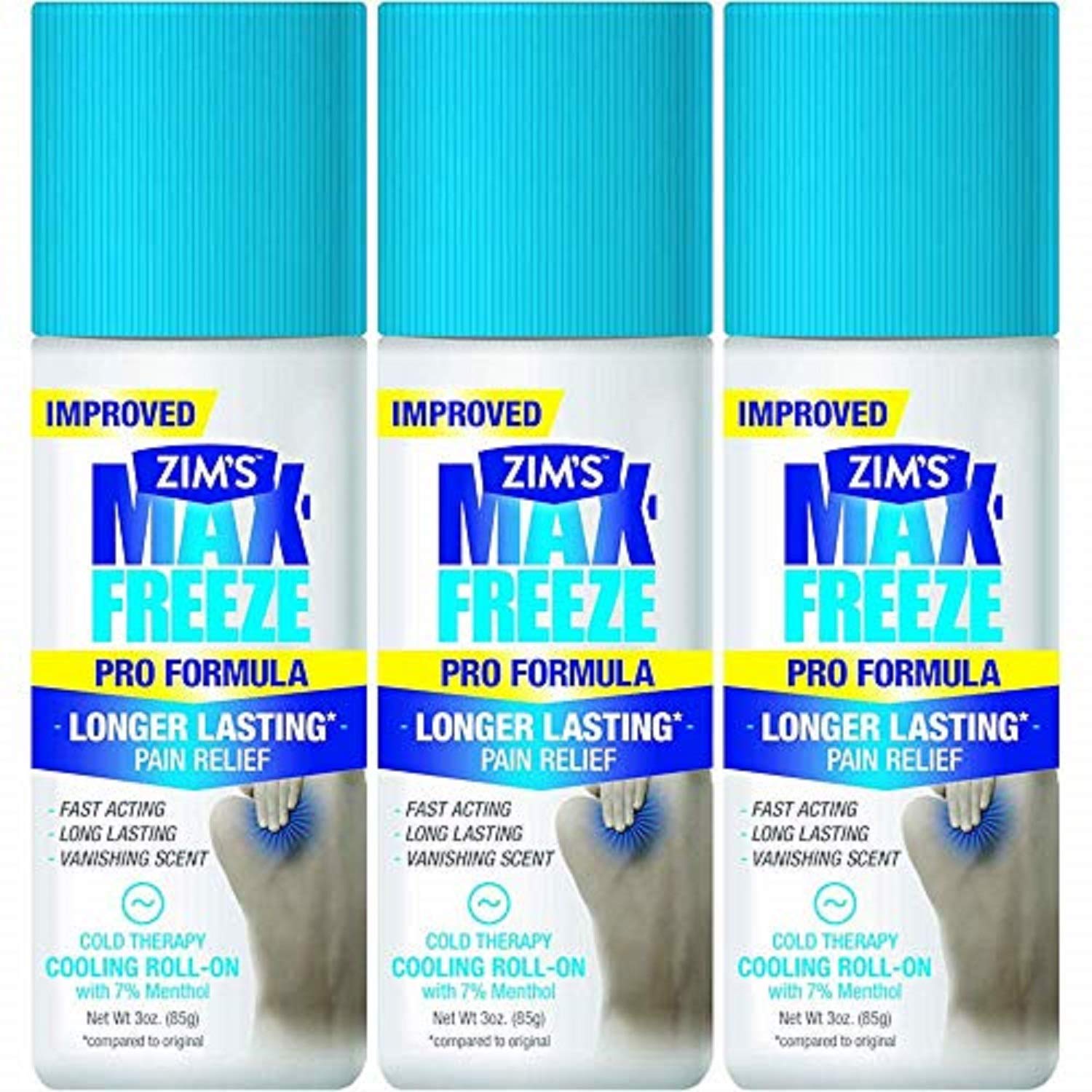 Zim's Max Freeze Pro Formula Longer Lasting Pain Relief Cold Therapy Cooling Roll-On 3 Oz. (Pack of 3) - TrustMedUSA