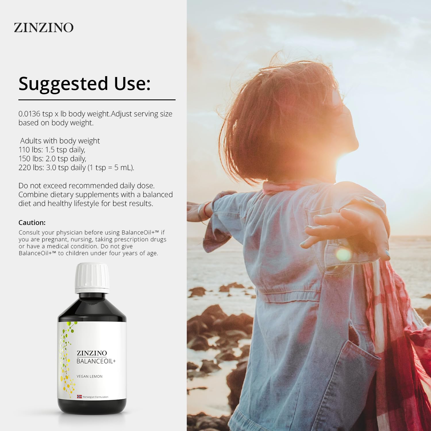 Zinzino - BalanceOil+ Vegan Lemon, Synergistic Blend with Marine Micro-Algae, Olive Oil, Ahiflower Seed Oil, Vegan Vitamin D3-300 ml - TrustMedUSA