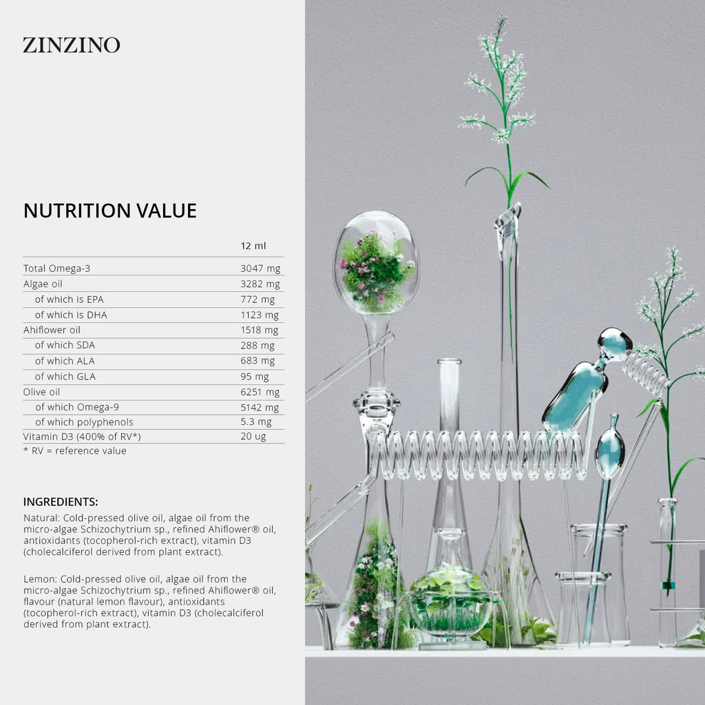 Zinzino - BalanceOil+ Vegan Lemon, Synergistic Blend with Marine Micro-Algae, Olive Oil, Ahiflower Seed Oil, Vegan Vitamin D3-300 ml - TrustMedUSA