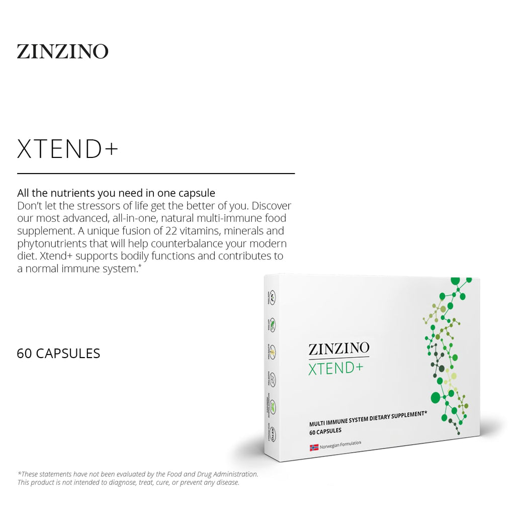 Zinzino Xtend + - Multi Immune Supplement - Essential Vitamins, Minerals & Vitamin C for Immune Support, Energy & Focus - 60 Capsules - TrustMedUSA
