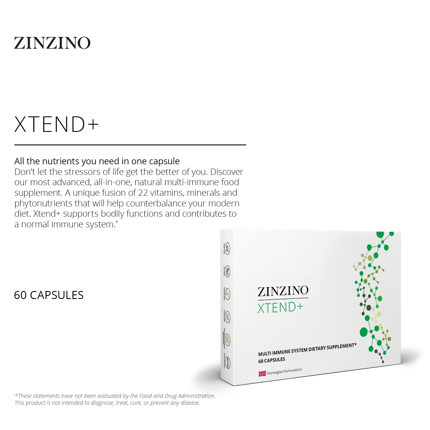 Zinzino Xtend + - Multi Immune Supplement - Essential Vitamins, Minerals & Vitamin C for Immune Support, Energy & Focus - 60 Capsules - TrustMedUSA