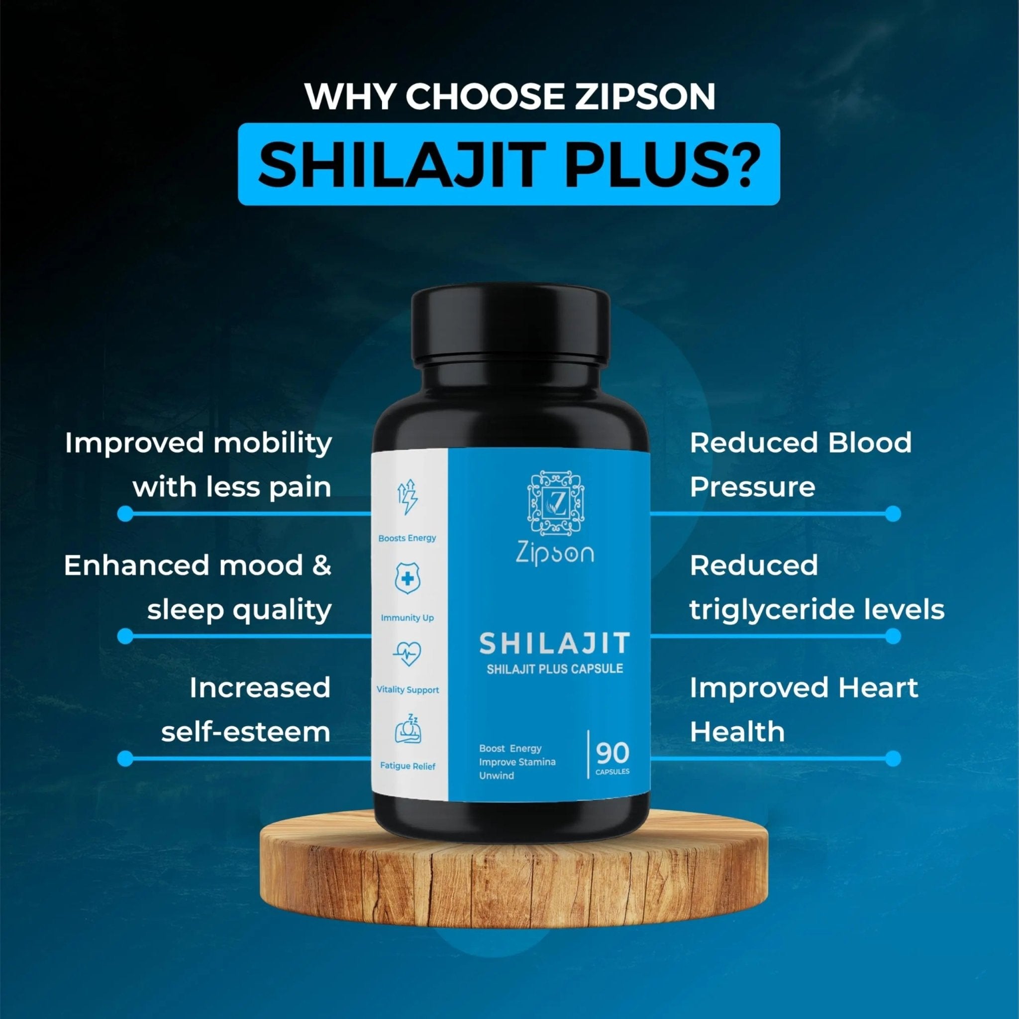 ZIPSON Shilajit for Men & Women | 90 Capsules | Himalayan Formula for Extra Power, Stamina & Immune Support | with Natural Fulvic Acid | Non-GMO | 500mg Per Serving - TrustMedUSA