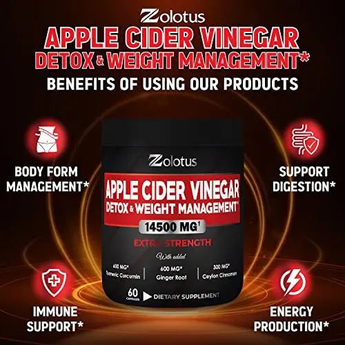 Zolotus 14x Strength Apple Cider Vinegar Capsules, Equivalent to 14500mg, with Turmeric - TrustMedUSA