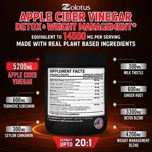 Zolotus 14x Strength Apple Cider Vinegar Capsules, Equivalent to 14500mg, with Turmeric - TrustMedUSA
