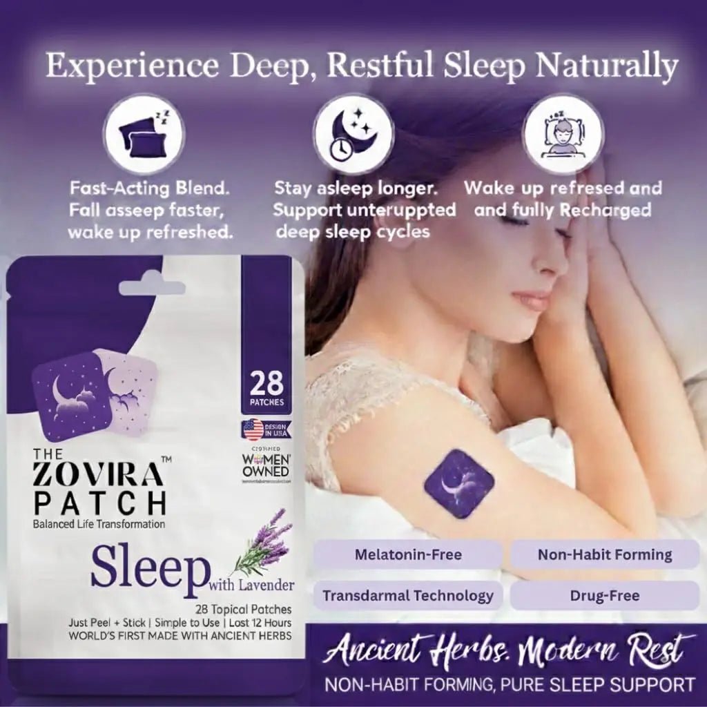 Zovira Sleep Patches for Adults, Melatonin Free with Lavender & Magnesium | Time-Release Transdermal, Aromatherapy Sleep Aid | Non-Habit Forming, Hypoallergenic, All-Night Restorative Sleep | 28 Count - TrustMedUSA