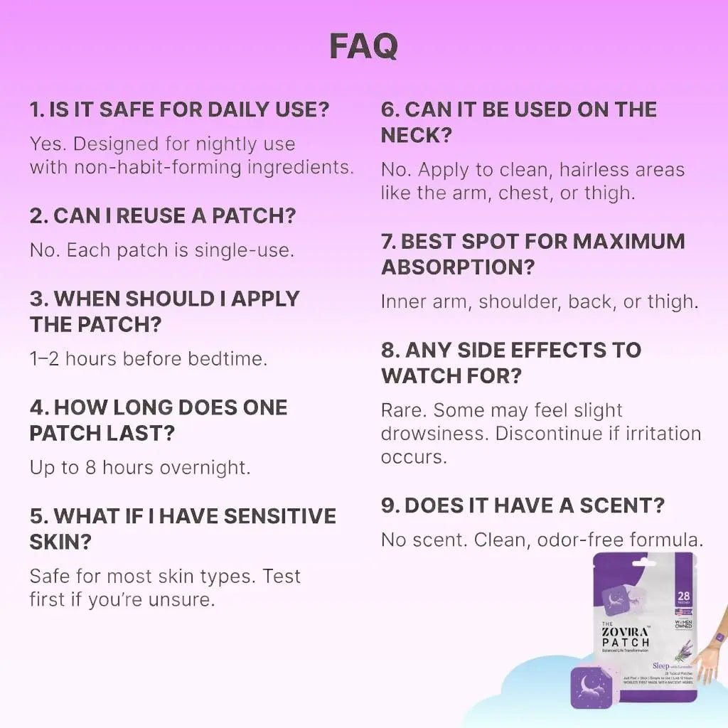 Zovira Sleep Patches for Adults, Melatonin Free with Lavender & Magnesium | Time-Release Transdermal, Aromatherapy Sleep Aid | Non-Habit Forming, Hypoallergenic, All-Night Restorative Sleep | 28 Count - TrustMedUSA