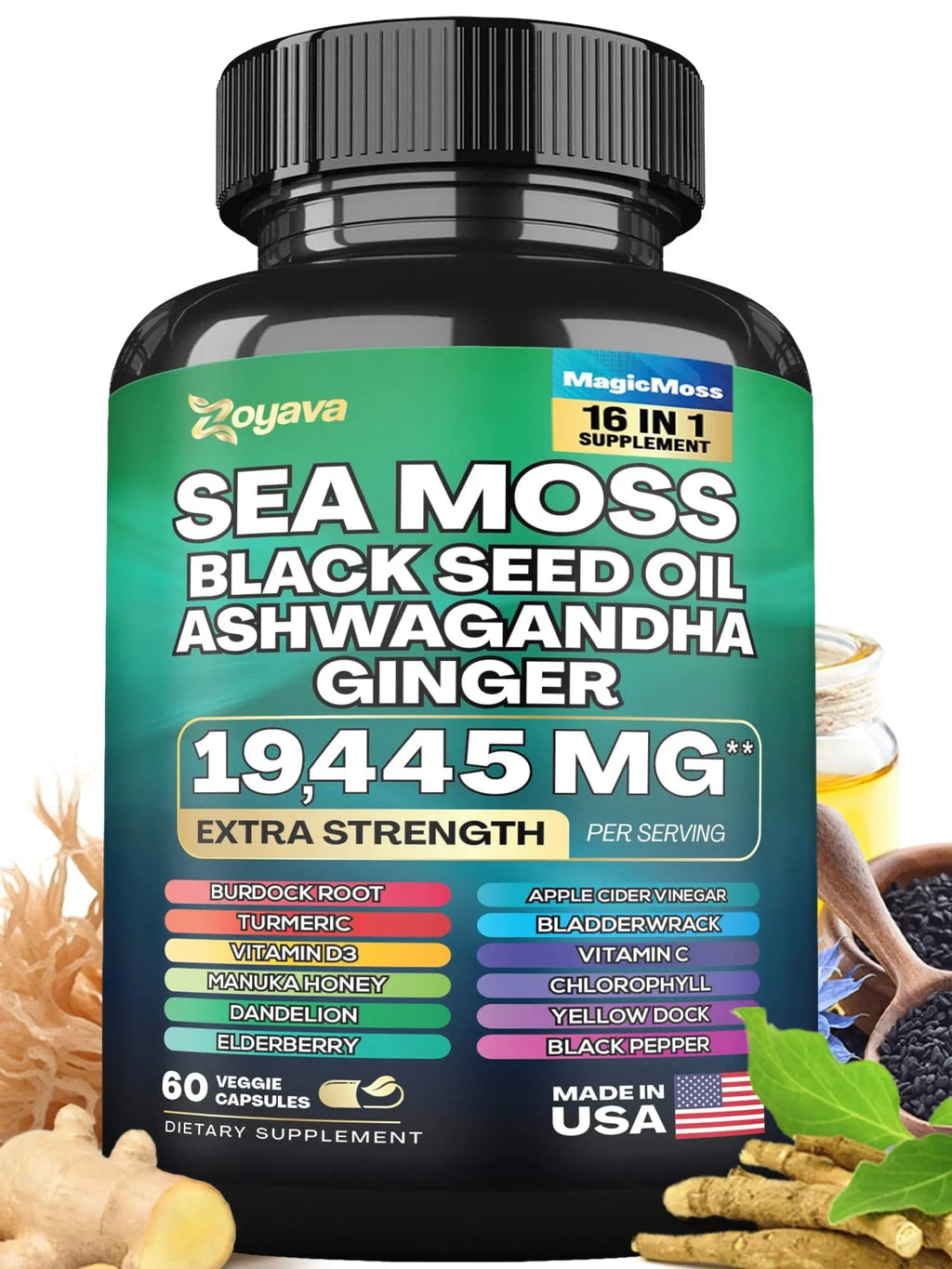 Zoyava Magic Moss Blend Sea Moss 7000mg Ashwagandha 2000mg Black Seed Oil - TrustMedUSA