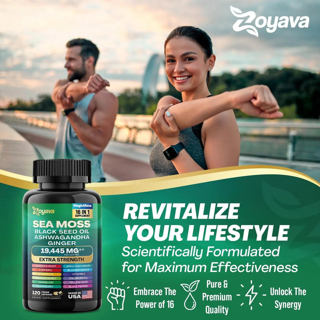 Zoyava Sea Moss 7000mg Black Seed Oil 4000mg Ashwagandha 2000mg Turmeric - TrustMedUSA