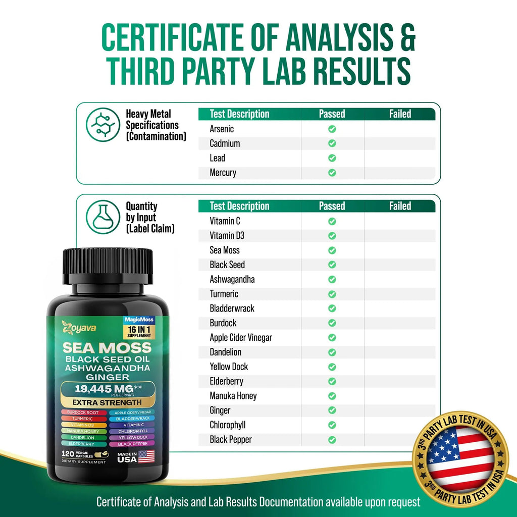 Zoyava Sea Moss 7000mg Black Seed Oil 4000mg Ashwagandha 2000mg Turmeric - TrustMedUSA