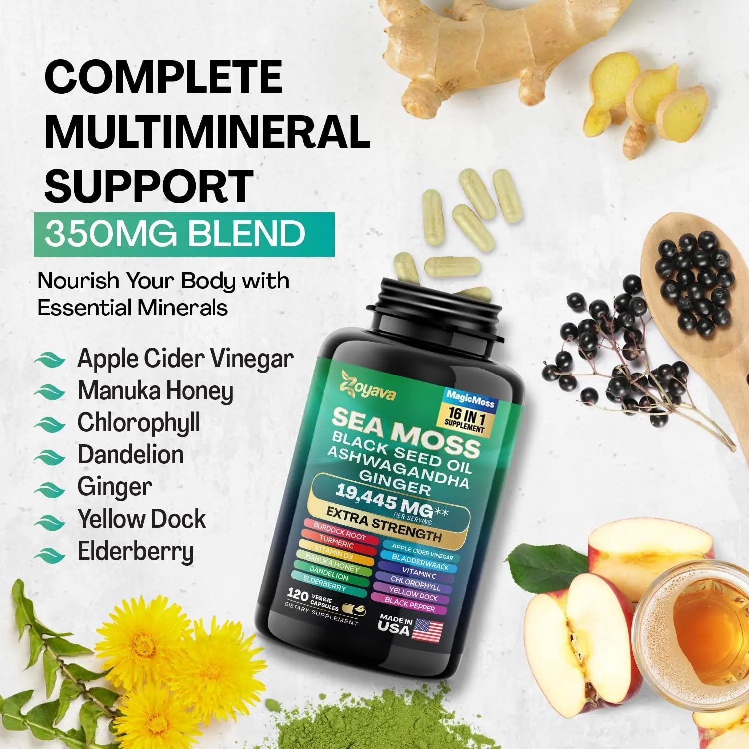 Zoyava Sea Moss 7000mg Black Seed Oil 4000mg Ashwagandha 2000mg Turmeric - TrustMedUSA