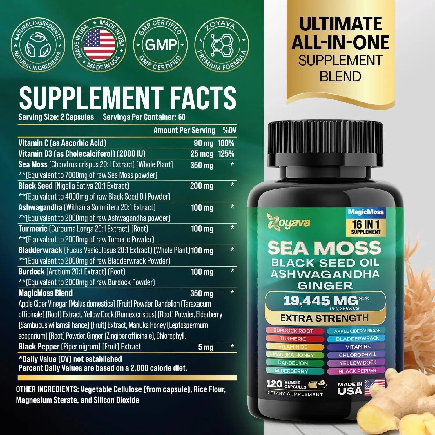 Zoyava Sea Moss 7000mg Black Seed Oil 4000mg Ashwagandha 2000mg Turmeric - TrustMedUSA