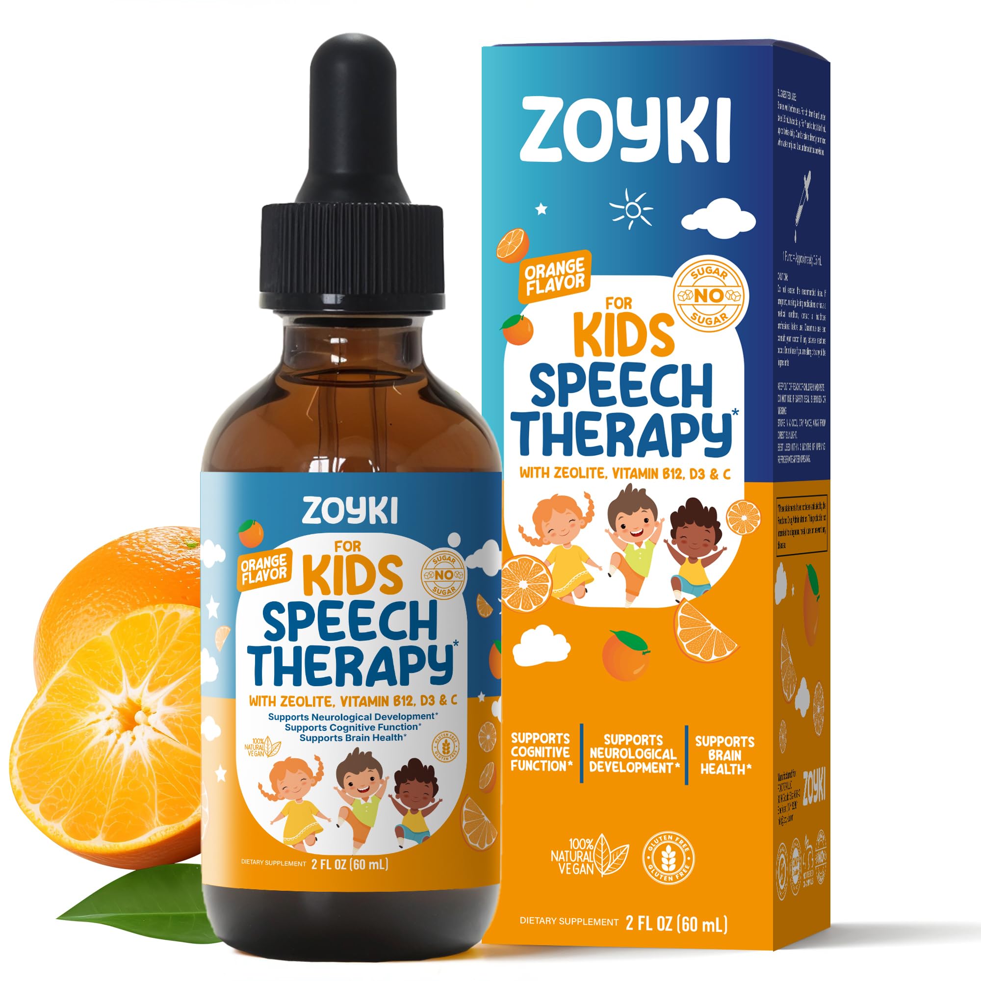Zoyki Speech Therapy Drops for Kids - Speech Support Supplement for Communication Delay Cognitive Function Language & Brain Development with Zeolite Vitamins B12 D3 C - Sugar Free Gluten-Free Vegan - TrustMedUSA