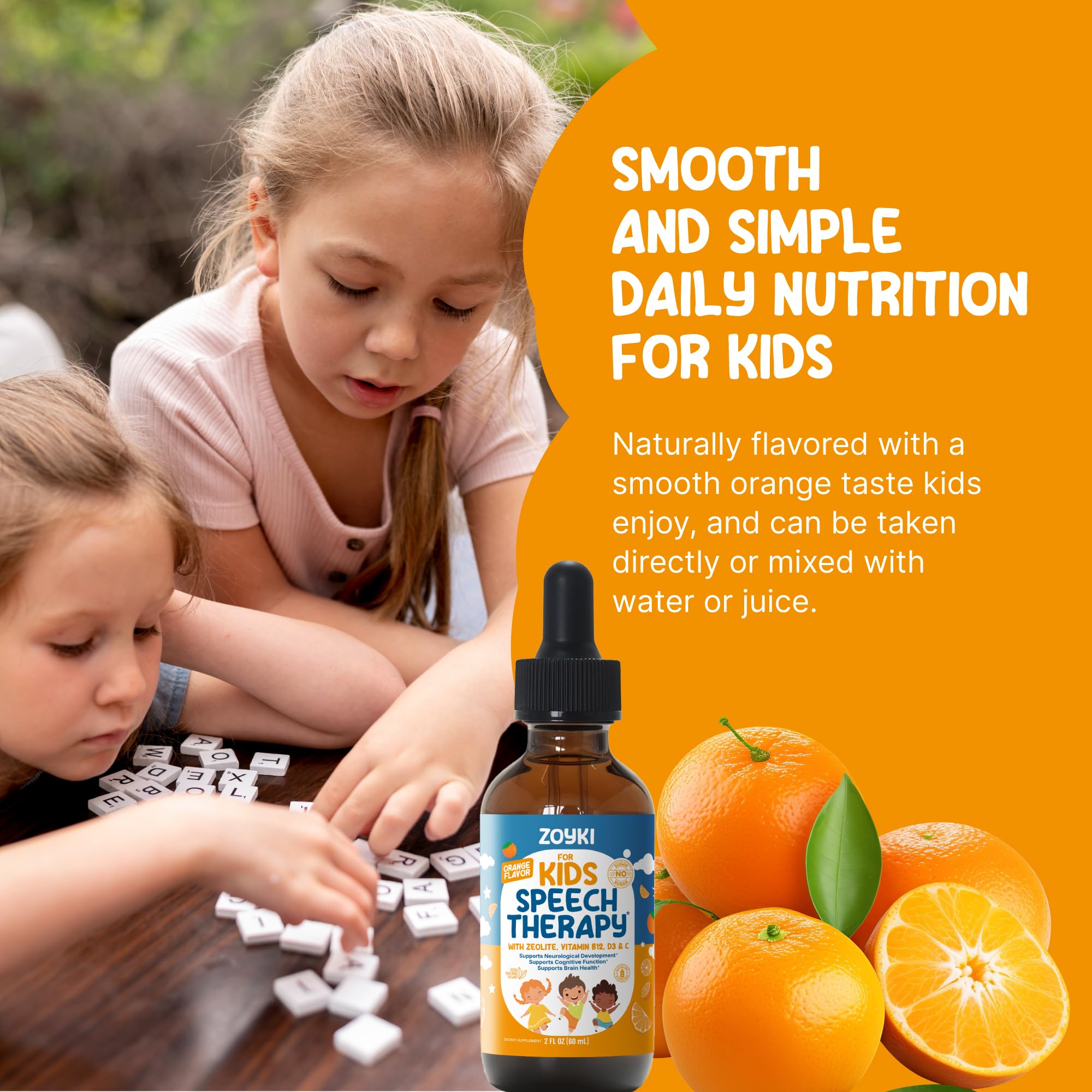Zoyki Speech Therapy Drops for Kids - Speech Support Supplement for Communication Delay Cognitive Function Language & Brain Development with Zeolite Vitamins B12 D3 C - Sugar Free Gluten-Free Vegan - TrustMedUSA