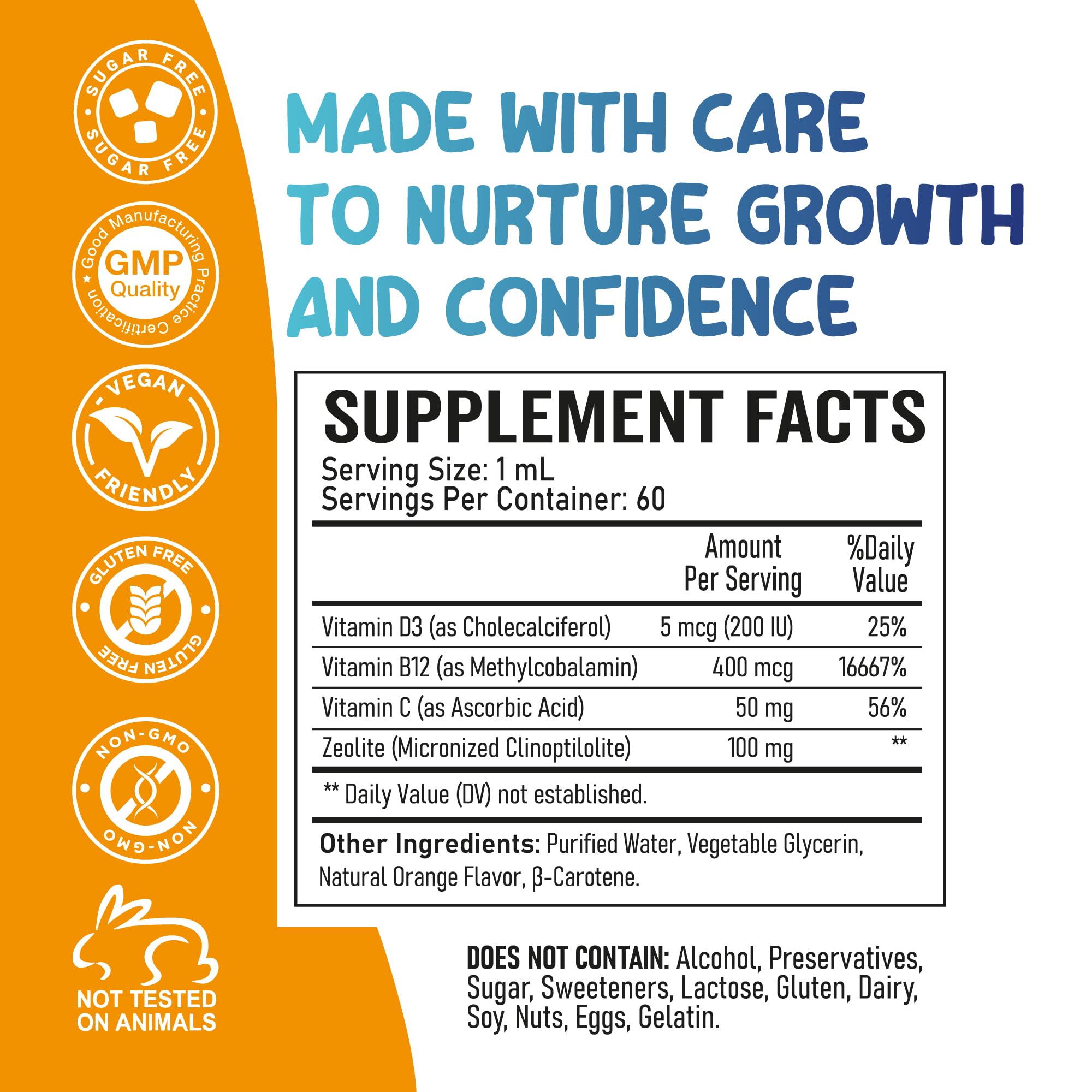 Zoyki Speech Therapy Drops for Kids - Speech Support Supplement for Communication Delay Cognitive Function Language & Brain Development with Zeolite Vitamins B12 D3 C - Sugar Free Gluten-Free Vegan - TrustMedUSA