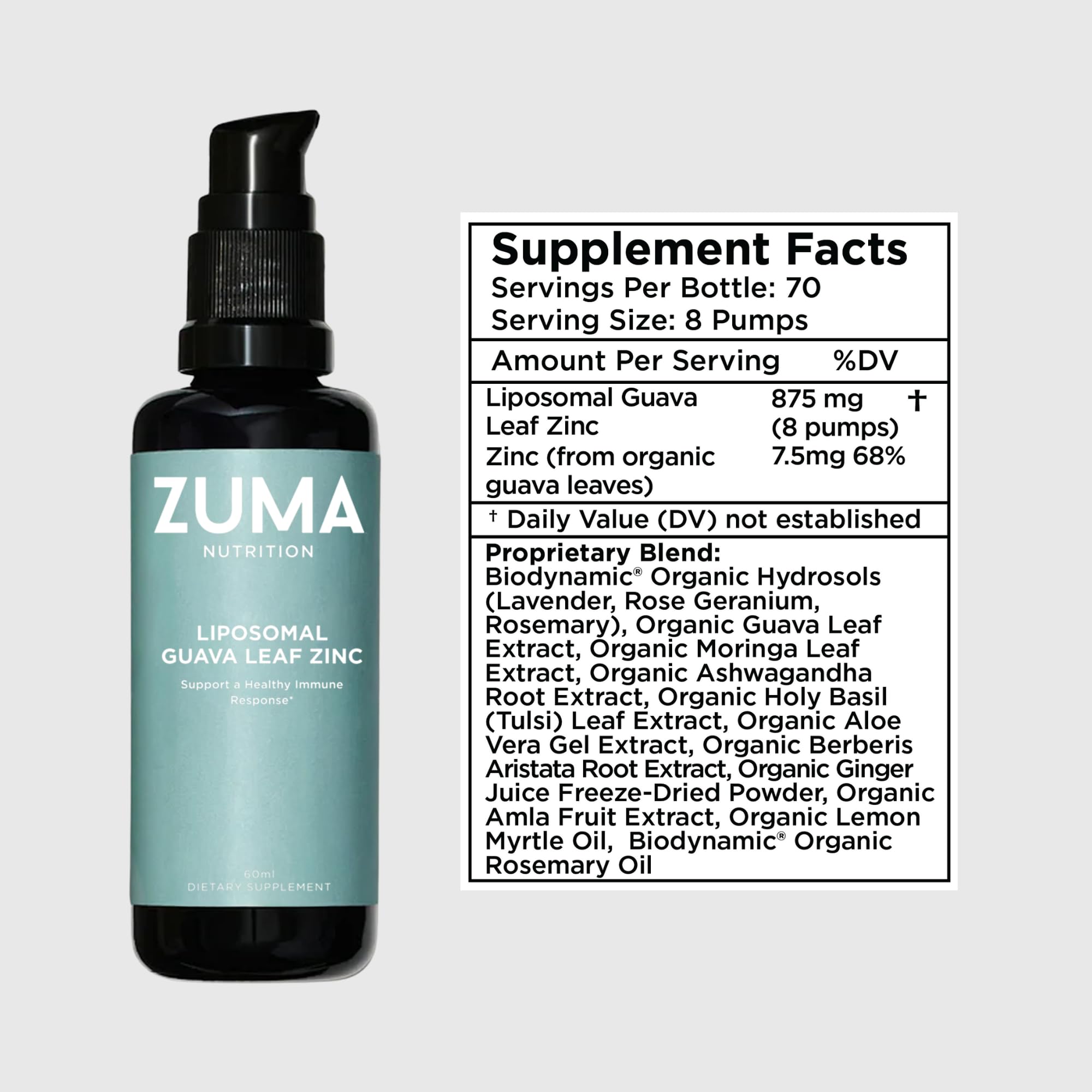 Zuma Nutrition Guava Leaf Zinc with Vitamin C, Vegan & Natural Herbal Supplement for Skin Health, Longevity and Daily Wellness Support for Men and Women, Skin Care Routine, 60 ML Bottle - TrustMedUSA