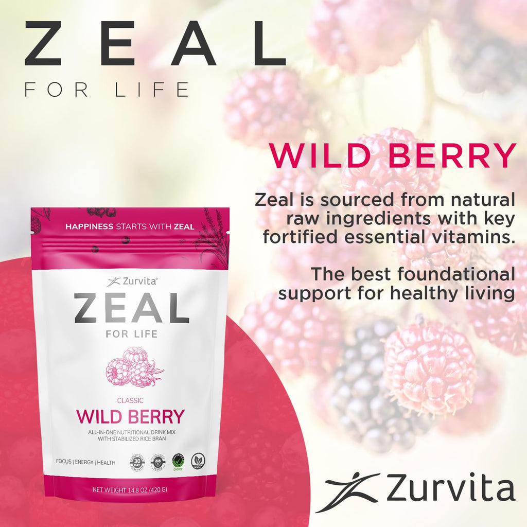 Zurvita - Zeal for Life 30-Day Wellness Bag - Wild Berry (Classic) - Nutritional Supplement for Vitality, Immunity, and Wellness - 420 Grams - TrustMedUSA