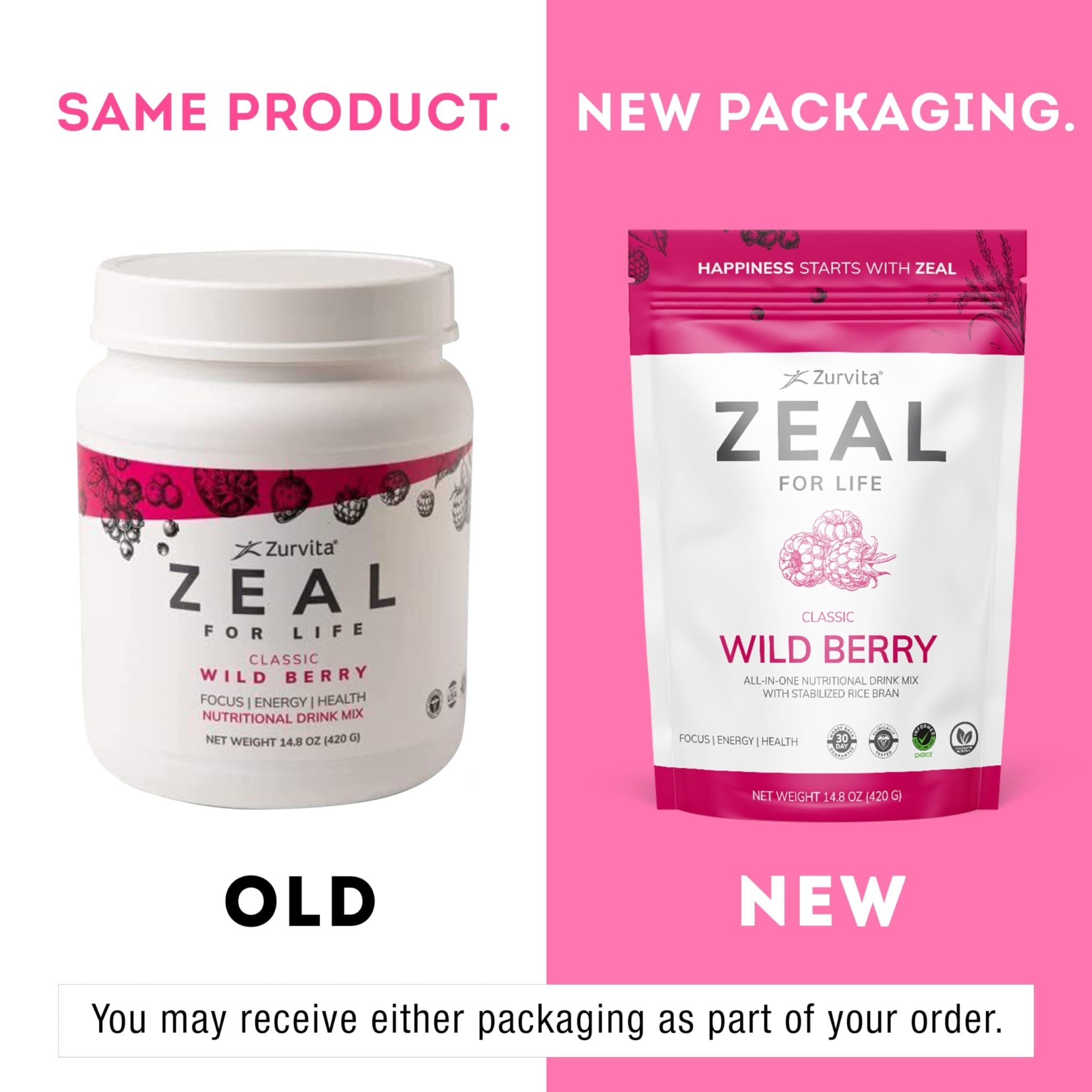 Zurvita - Zeal for Life 30-Day Wellness Bag - Wild Berry (Classic) - Nutritional Supplement for Vitality, Immunity, and Wellness - 420 Grams - TrustMedUSA